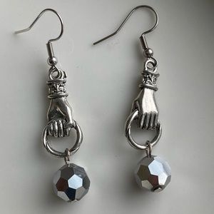 Victorian Hand Drop Earrings in Silver Metal